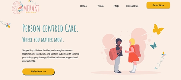 Meraki Allied health website screenshot